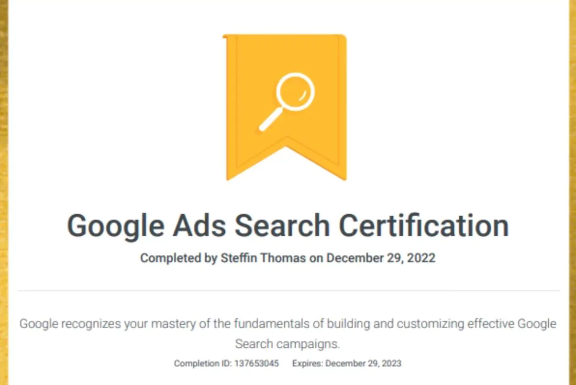 google ad search certification